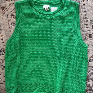 J. Crew Green Crochet Sleeveless Sweater
